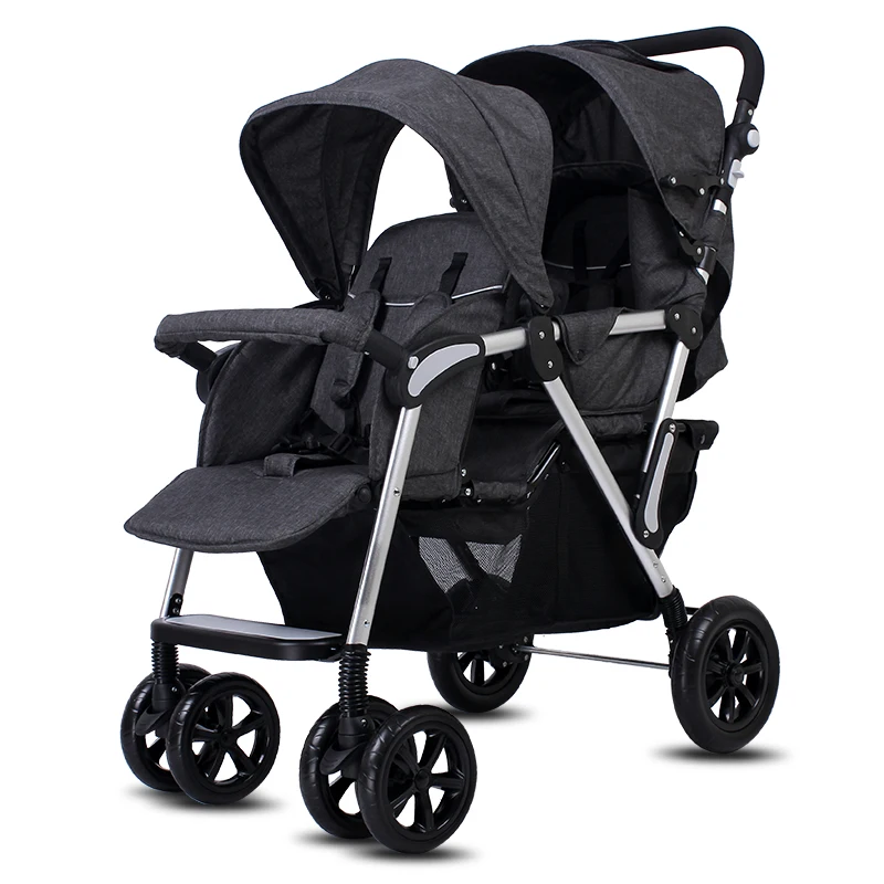 Передняя Задняя сдвоенная прогулочная коляска pram poussette алюминиевая рама для ребенка - Цвет: Черный