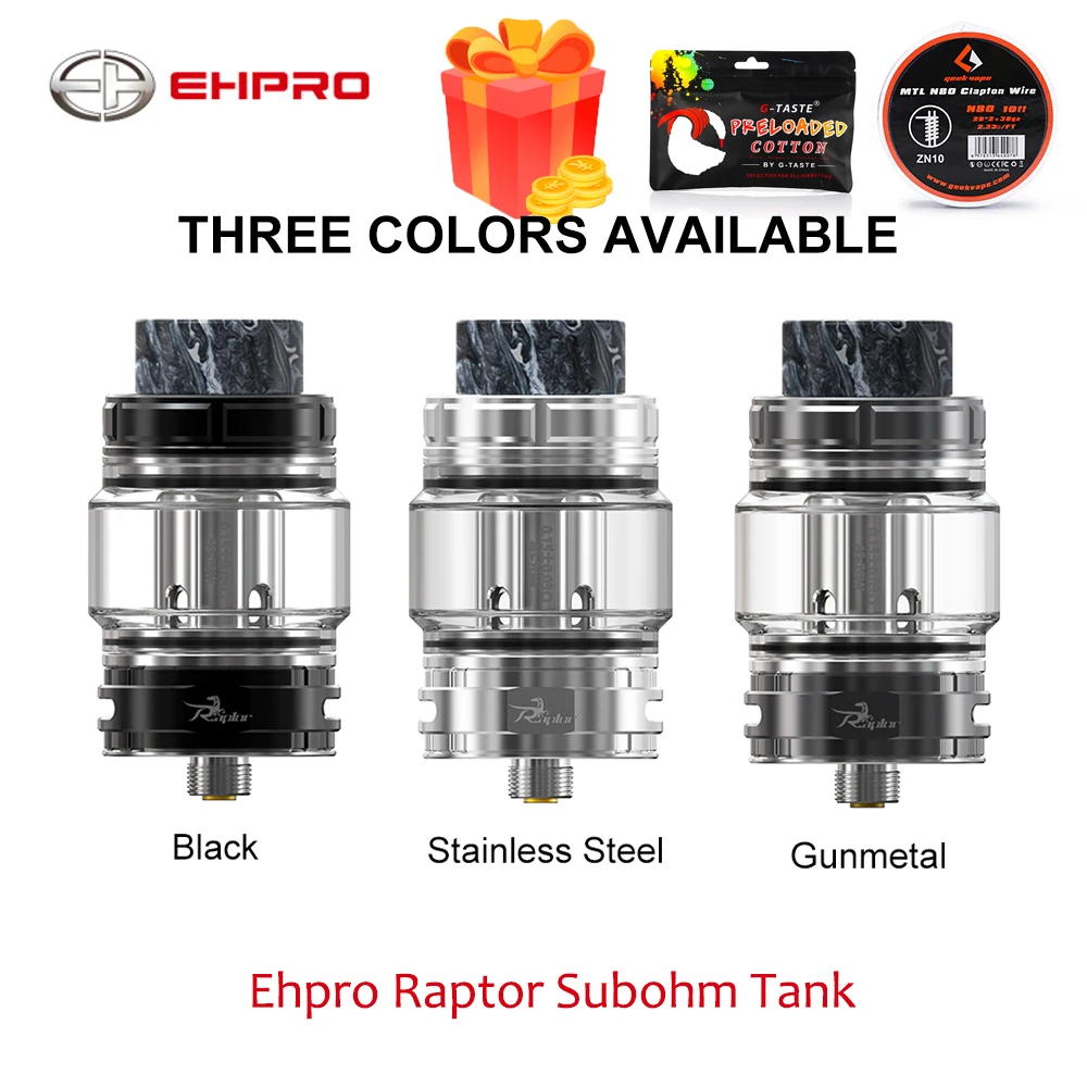 

New EHPRO Raptor subohm Tank 6ml Mesh Sub Ohm Atomizer Tank 25mm Single/Dual sea grass fiber cotton Mesh Coil VS Zeus X