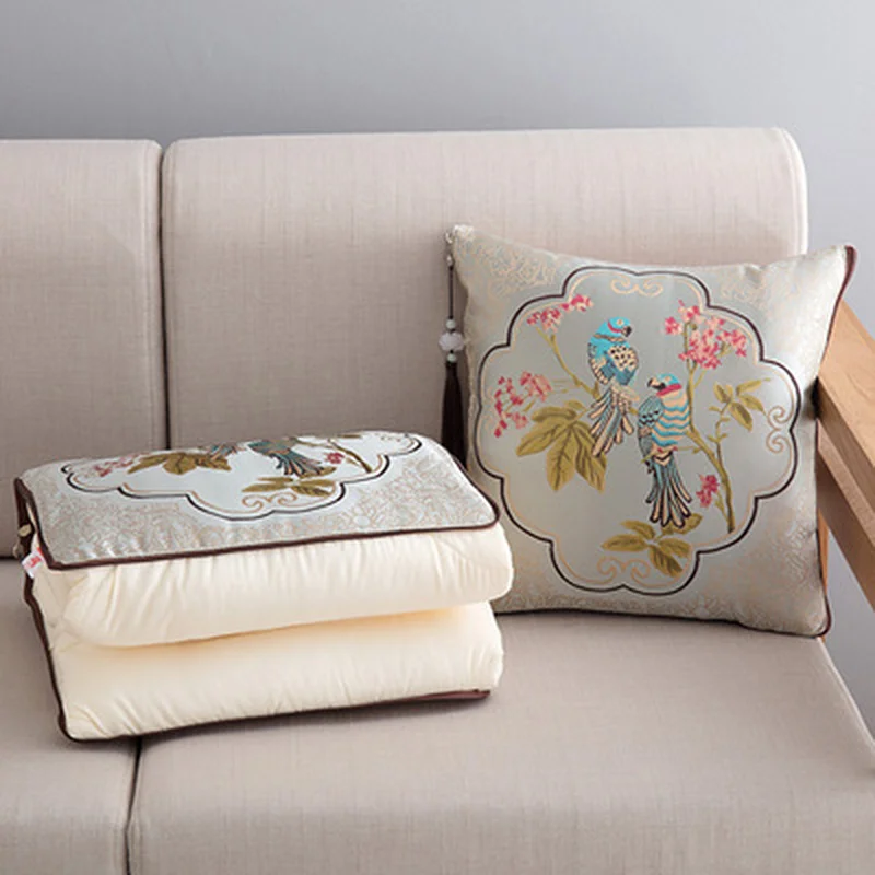 

2 in 1 Flannel Cushion Blanket Car Sofa Lumbar Throw Pillow Air Conditioning Blanket Foldable Embroidery Quilt Blanket Cushion