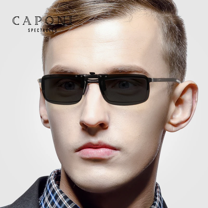 Бренд CAPONI, поляризованные очки на клипсах, оправа для ежедневного вождения, черные линзы,, защита от ультрафиолета, перевернутые солнцезащитные очки на клипсах, мужские CP1282