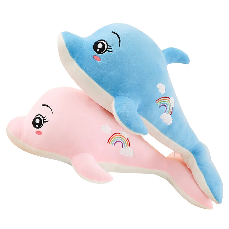 

1pc 60/80cm Kawaii rainbow whale Lying plush Stuffed Grizzly dolphin Cartoon Dolls for Kids Gifts Toys for Children
