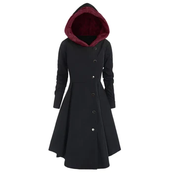

ROSEGAL Large Size 5XL Hooded Skirted Coat Long Hoodie Single Breasted Thick Women Gothic Coats Dress Winter Elegant Windbreaker