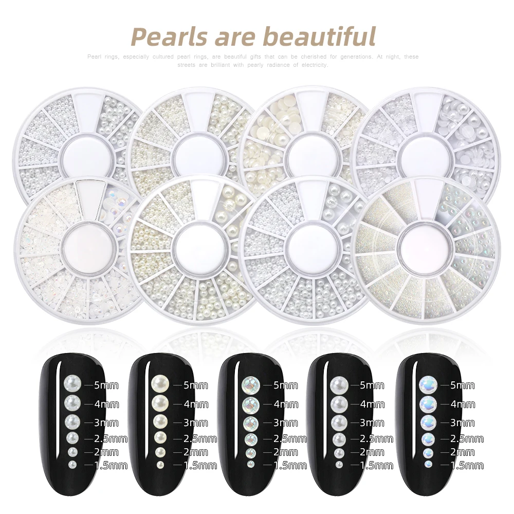 HNUIX Mix Sizes White Nail Art Tips Half Pearls 3d Nail Beads Rhinestone Decoration DIY Beauty Salon Manicure Supply
