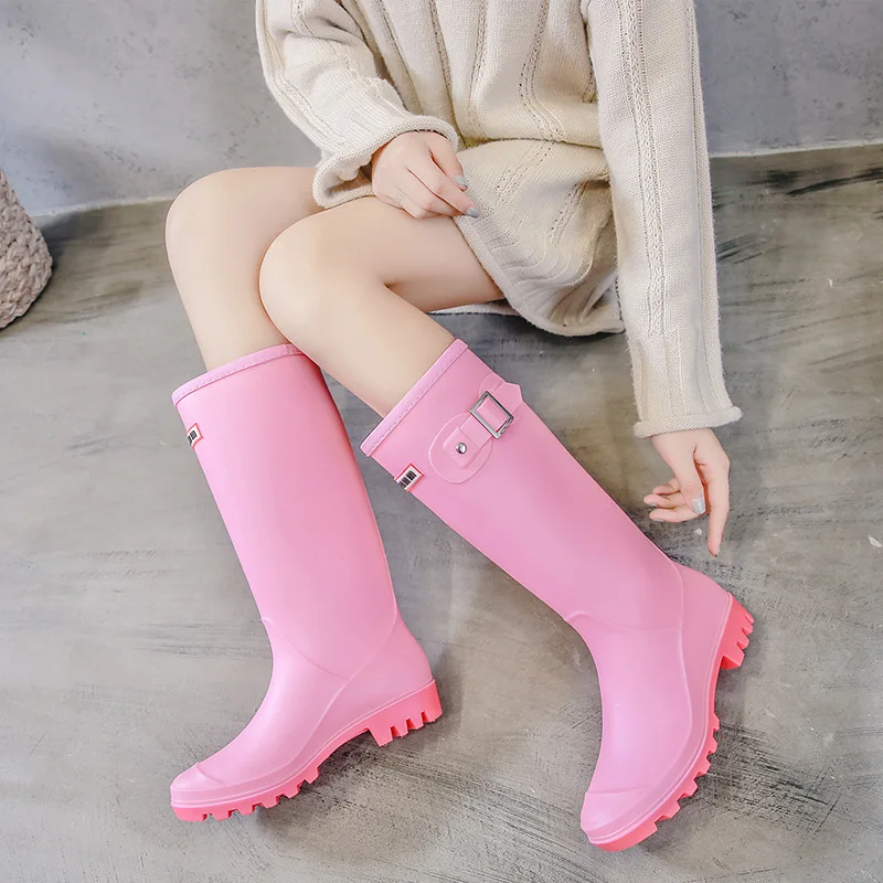 Outdoor Rubber Water shoes Women's Pure Color Rain Boots For FemalePunk Style Pink Rain Boots 36-41 Plus size