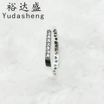 

Sparkling bar stacking ring , The inner ring of the ring is decorated with a row of hollow hearts Fit Original Charm
