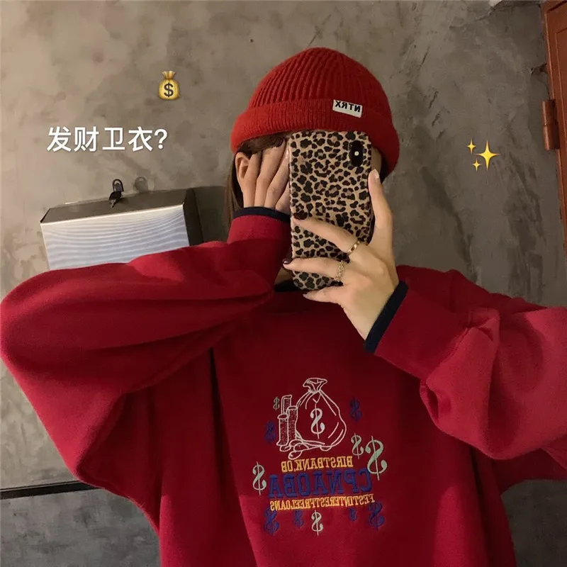 Женская толстовка в японском стиле Harajuku Ulzzang винтажная Красная с богатой