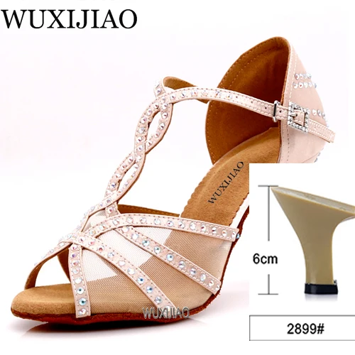 Silver heel 6cm WUXIJIAOLatin/танцевальная обувь; женская обувь для ужина; обувь для танцев из сатиновой сетки черного цвета; блестящие стразы; обувь для сальсы; Высокий каблук 9 см - Цвет: Silver heel 6cm