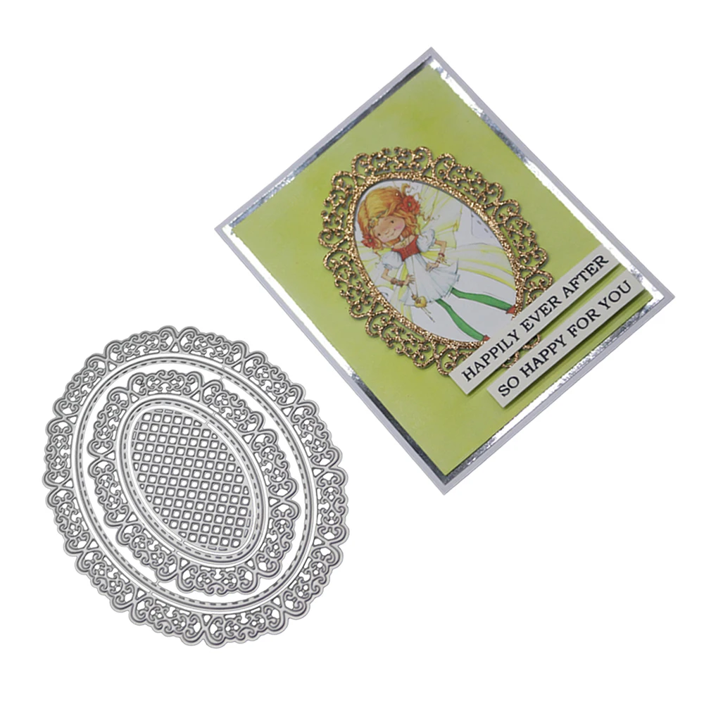 Round Oval Heart Square Rectangle Frame Metal Cutting Dies Border Invitation Card Lace Background D - 4000075060517