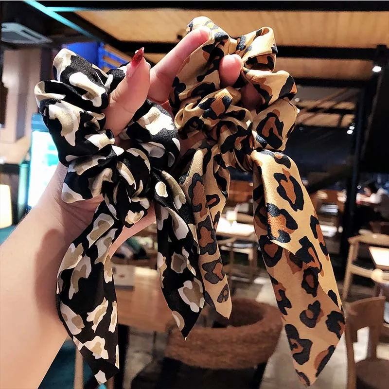 New Women Vintage Leopard Print Ribbon Elastic Hair Bands National Style Headband Scrunchie Rubber Band Fashion Hair Accessories