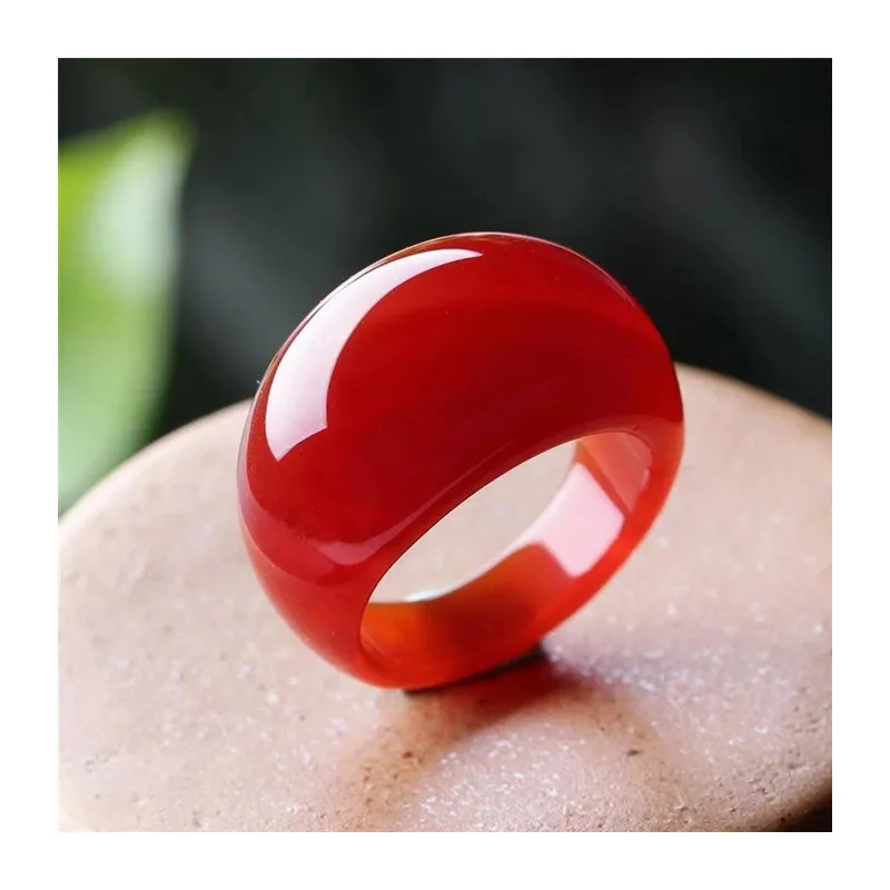 Real Green Crystal Chalcedony Tail Red Agate Men Women Stone Jade Finger Ring Brand Jewelry Lucky Party Accessories
