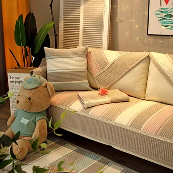 

Autumn and Winter Solid Color Sofa Cover Cotton Anti Slip Fresh Combination Sofa Cushion Stripe Fashion Living Room Sofa Cover