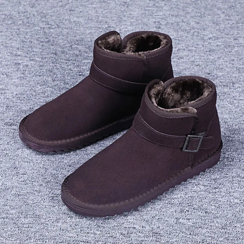 Мужские зимние плюшевые Водонепроницаемые зимние ботинки без шнуровки; Теплая мужская обувь на меху; chaussure homme Hiver Kar Botu Botas De Nieve; унисекс - Цвет: Brown(buckle)