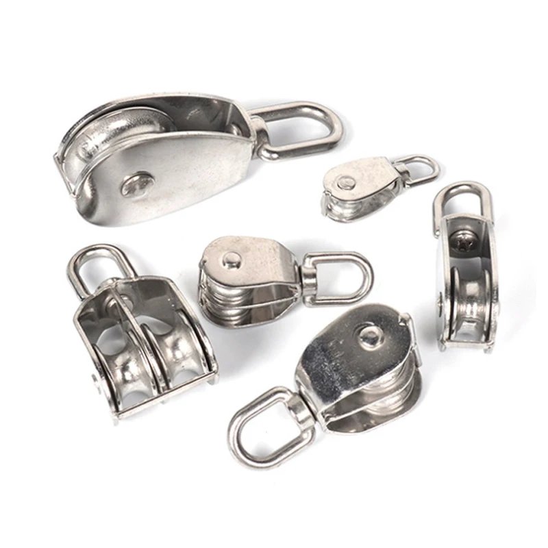 5PCS 304 Stainless Steel Single Pulley Rigging M32 Connector to Prevent Corrosion Hook Sliver 