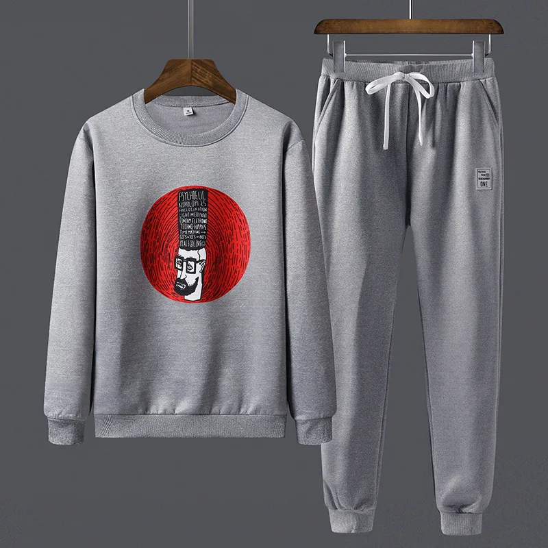 

2018 Autumn Casual Men'S Wear Trend Loose-Fit Coat Casual Sports Pants Long-sleeved Sweater Two-Piece Set Men's 8862