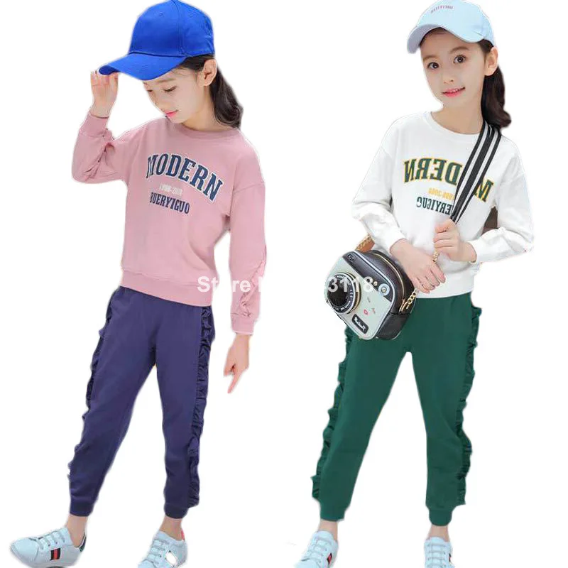 

Kids Sets Letter Long Sleeve T Shirt +pant 2pc Sets for Girls Children's Wear Clothes Coat Sets Spring Autumn Suits 3-10 Ages