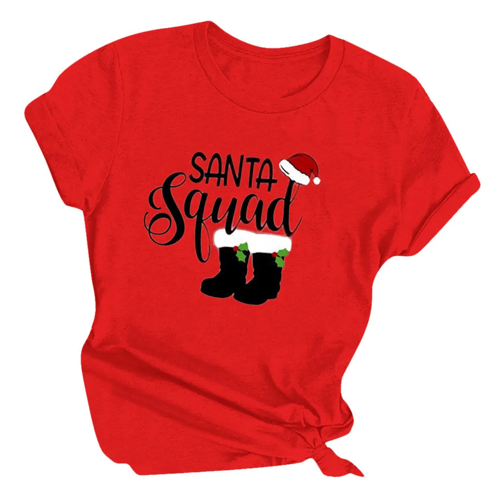 Модная Рождественская футболка, женские летние топы, топы с коротким рукавом, Женская рождественская Футболка с принтом Санты, женская футболка Gh4 - Цвет: C-Red