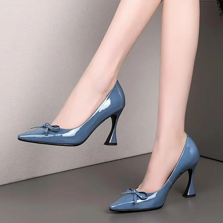 

High heels, thin heels, pointed single shoes, shallow mouth, spring and autumn women's shoes, leather head layer, cowhide 8.5cm