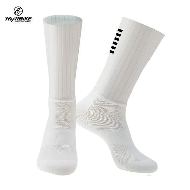 YKYWBIKE Anti Slip Silicone Aero Socks  Cycling Socks Men Bicycle Sport Running Bike Socks YAK207-white-