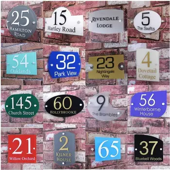 

Customize Modern House Sign Door Number Street Address Plaque Glass Effect Acrylic