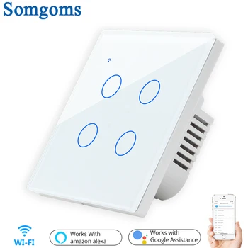 

EU UK 4 Gang 1 2 Way Wifi Wall Switch Wireless Remote Light Relay App Touch Control Smart Switch Work with Alexa Google Home