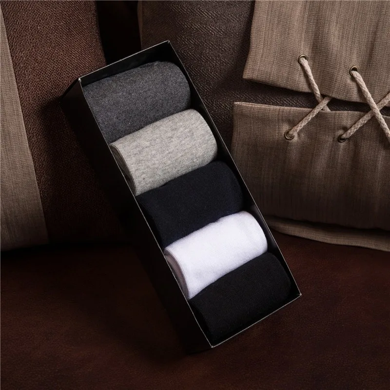 Men's Socks Boxed Business Casual Socks Tube Gift Socks 5 Pairs of Gift Boxed Cotton Socks Solid Color