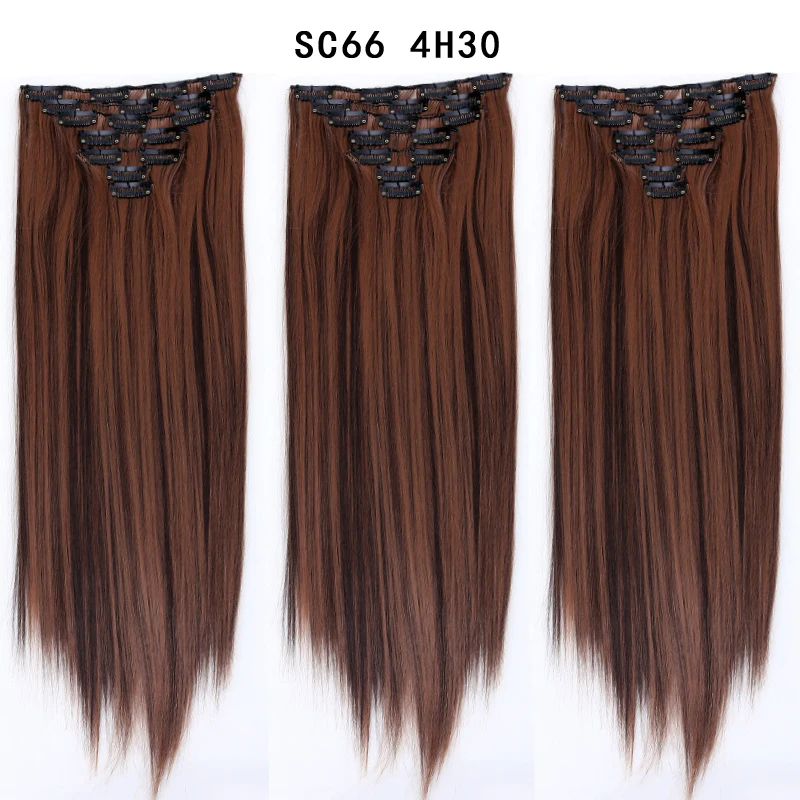 MISS QUEEN 16 клипс длинные прямые синтетические волосы для наращивания на клипсах в высокотемпературном волокне черный коричневый шиньон - Цвет: 4H30