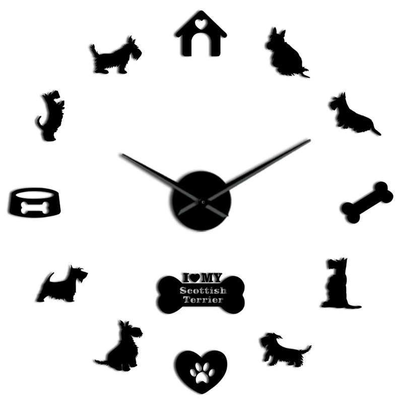 buy Hot Sale Scottish Terrier Large Wall Clock Aberdeen Terrier I Love My Scottie Diy Sticker Frameless Big Wall Clock Silent Sweep