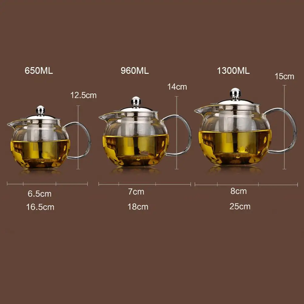 650 мл 960 мл 1300 мл термостойкий стеклянный чайник индукционная плита термостойкий стеклянный чайник с 304 ситечком из нержавеющей стали