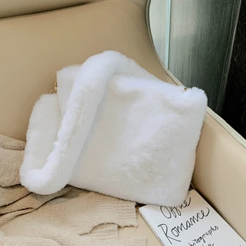 

Winter Soft Fur Handbag Designer Women's Plush Shoulder Bags Hobo Handbag Women Large Capacity Purse Lady Sac Drop Shipping