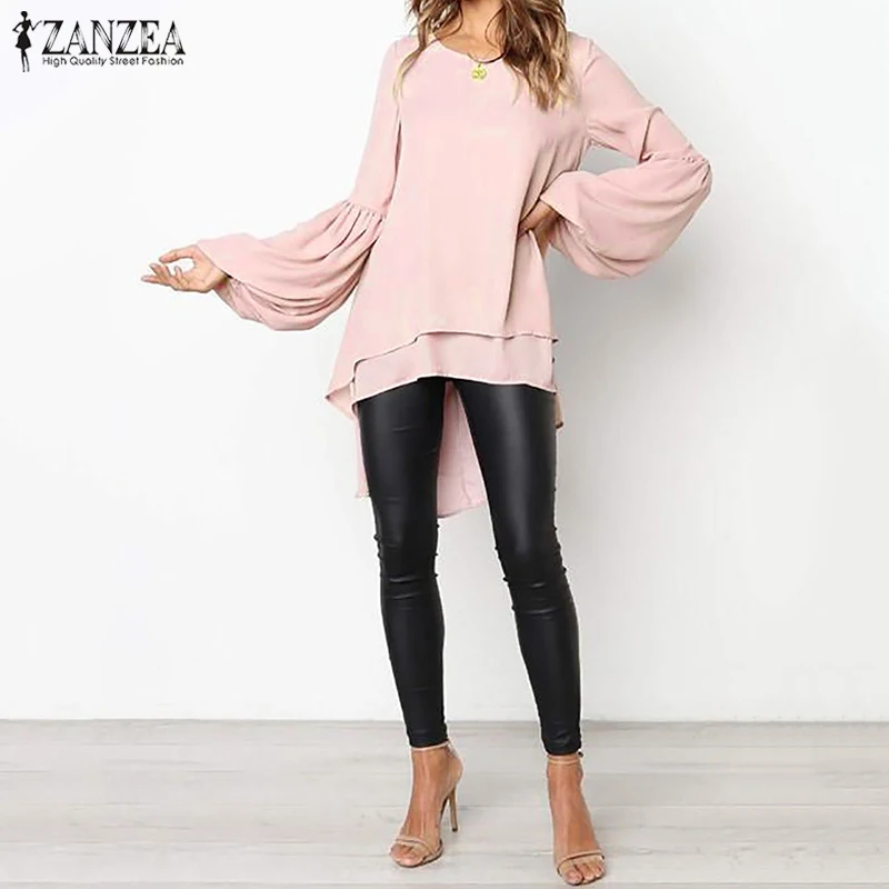 Women Lantern Sleeve Blouse ZANZEA Autumn Crew Neck Asymmetrical Hem Shirt Casual Solid Blusas Femininas Long Tops Tunic Robe 7 Women Lantern Sleeve Blouse ZANZEA Autumn Crew Neck Asymmetrical Hem Shirt Casual Solid Blusas Femininas Long Tops Tunic Robe 7