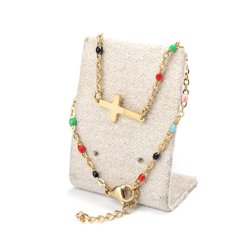 Stainless Steel Bracelets Link Cable Chain Cross Golden Enamel Bracelet Jewelry For Women Gifts 18cm Long 1 PC bracelet jewelry