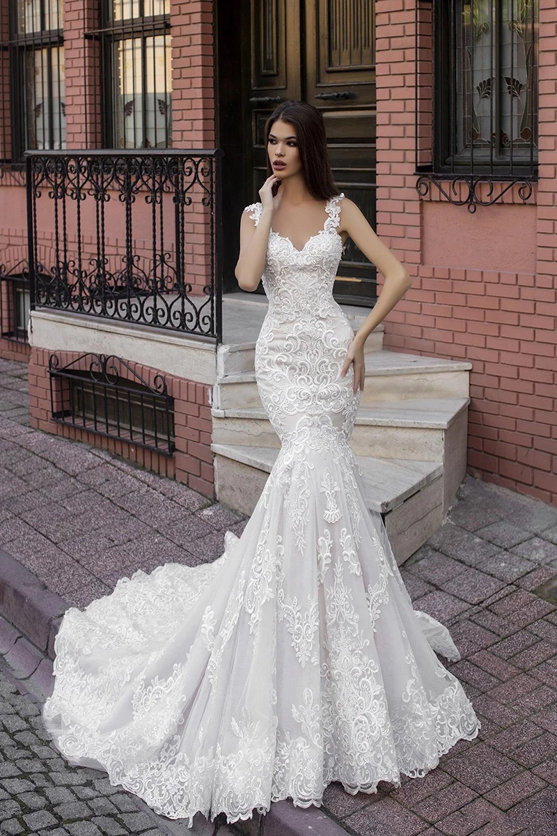 

Mermaid Wedding Dresses Sexy V Neck Lace Applique Illusion Bridal Gowns Boho Wedding Dress Plus Size vestido de novia