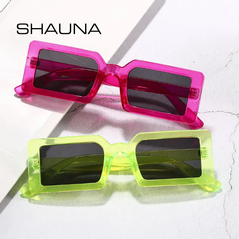 Shauna ins popular retro fluorescente verde retângulo óculos de sol uv400
