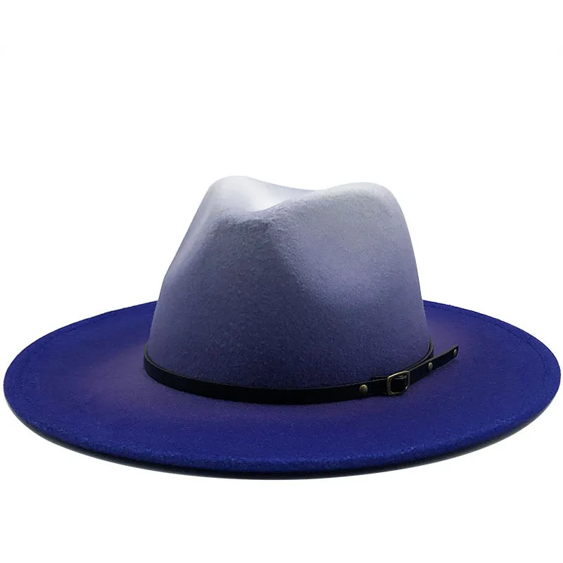 

Men Woolen Jazz Hats Cowboy Tie-dye Winter Fedora Hat Big Brim For Men Cap Two-color British Hat 2020