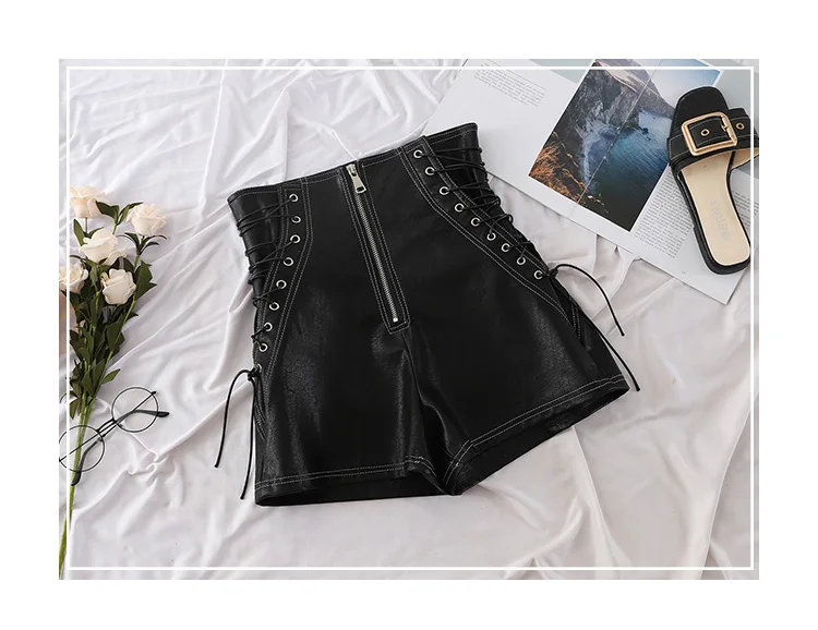 HELIAR женские черные кожаные шорты с перекрестной повязкой короткие штаны модные уличные однотонные шорты из полиуретана тонкие сексуальные рваные