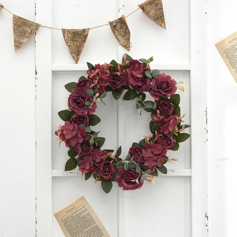 JAROWN Artificial Rose Wreath Garland Wedding Decoration Rattan Garland Christmas Home Decor Weave Wreath New Year Navidad Decorative (20)