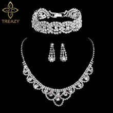TREAZY Модный горный хрусталь кристалл свадебный набор украшений для женщин колье ожерелье серьги браслет набор свадебные ювелирные изделия аксессуары