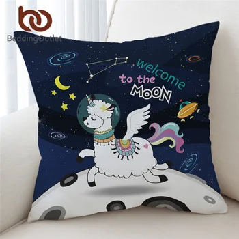 

BeddingOutlet Space Llama Cushion Cover 45X45cm Unicorn Pillow Case Moon Star Alpaca Sheep Pillow Cover Cartoon Kussenhoes
