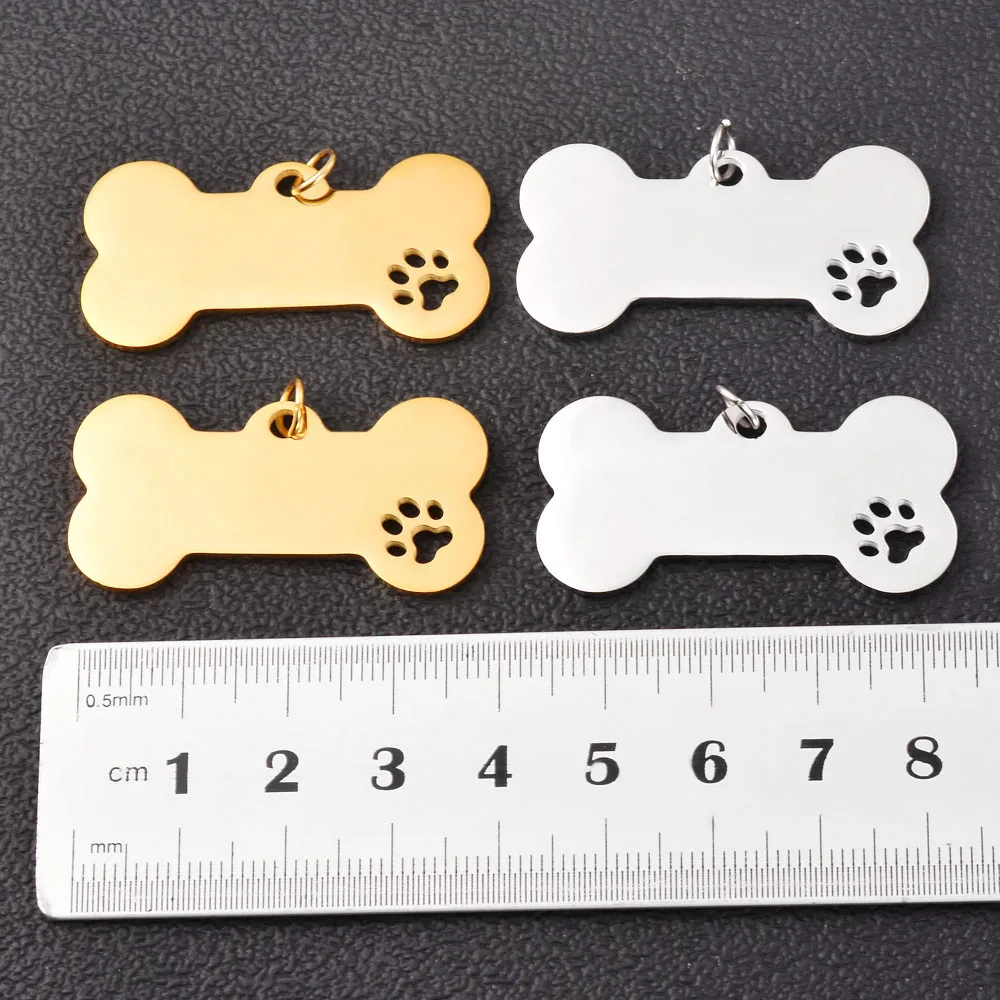 5Pcs/Lot Custom New Stainless Steel Dog Bone Hollow Pet Paw Tag Puppy Pendant Charm Accessories Jewelry Findings Wholesales 5