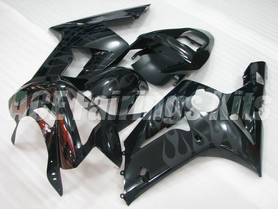 ABS Полный Обтекатель подходит для Kawasaki ZX6R 2003 2004 Мотоцикл Обтекатели ZX-6R 03 04 Ninja 636 Кузов Набор черное пламя