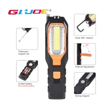 GIJOE cob портативный Точечный светильник светодиодный рабочий светильник 3* AAA batery 2 режима складной 2000LM Магнитный фонарь с крючком водонепроницаемый фонарь