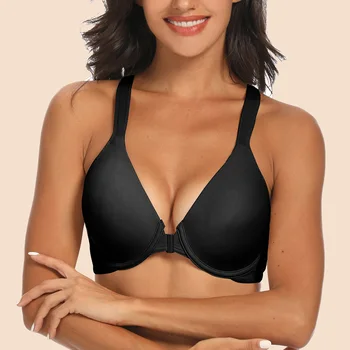 

MELIYUU New Front Button Women Bra Sexy Deep V Lingerie Support Sports Vest Back With Steel Ring Push-up Underwear Brassiere Top