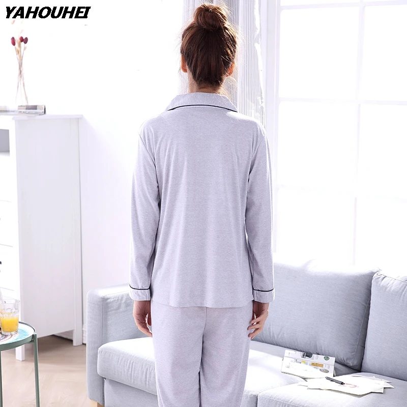 

2019 Autumn 100% Cotton Pajamas Sets For Women Long Sleeve Pyjama Sleepwear Girls Loungewear Homewear Home Clothing Pijama Mujer