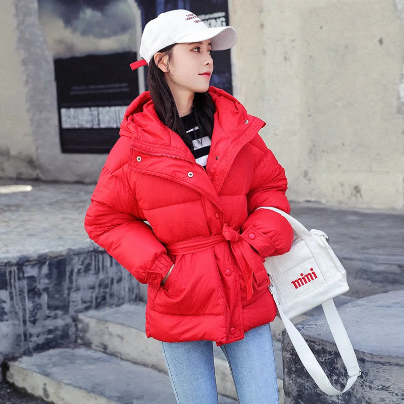 

2018 Autumn And Winter New Service INS Ultra-Fire Belt Cotton Coat Short-Style Korean-style CHIC-Style Cotton Coat Women's