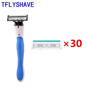

TFLYSHAVE 1 Holder 30 Blades Men Disposable Razor 3 Layer Shaver Razor Blade Replaceable Blade Stainless Steel Shaving Head