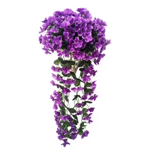 Шелк искусственный цветок Висячие Стены фиолетовые поддельные цветы лоза ротанга для украшение для домашнего балкона Свадебный декор
