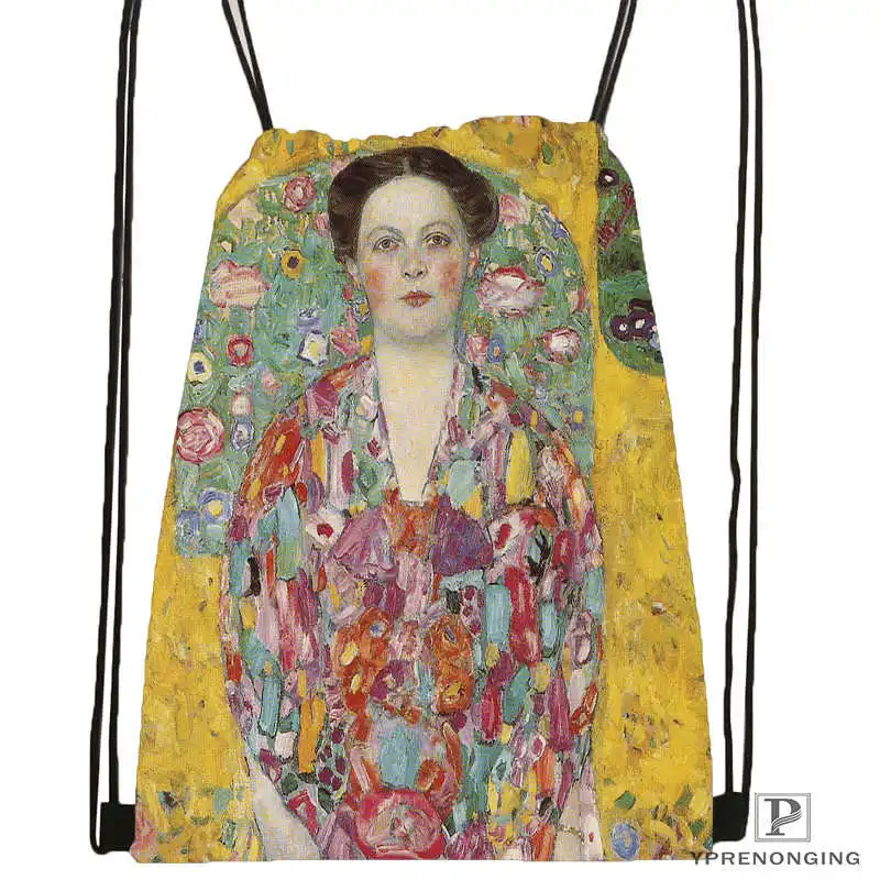 Drawstring Backpack Custom Artist Gustav Klimt походная сумка на шнурке милый рюкзак для детей(черная спинка) 31x40 см#180531-02-15 - Цвет: Drawstring Backpack