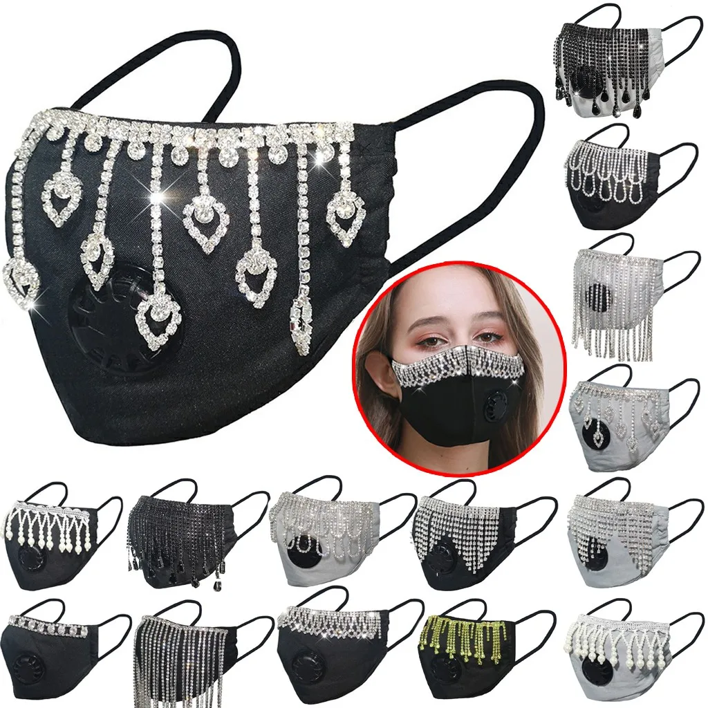 Fashion Multicolor Crystal Glitter Mouth Face Mask Unisex 2020 Mask Rhinestone Prom Party Body Jewelry afbeelding