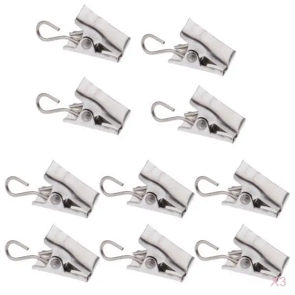 30 Pieces Muti Uses Hook, Clothesline Laundry Peg, Photo Clamps, Curtain Clips with Hook Hanger 30mm Silver