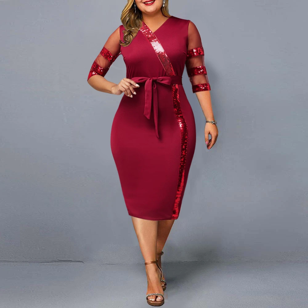 Plus Size Women Clothing Elegant Midi Red Dresses Evening Party Free Shipping Summer Casual African 4xl 5xl New Year 2022|Dresses| - AliExpress